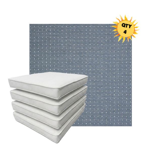 Bundle of 4 Boxed Double Piped Patio Dining Chair Cushions with Ties in Sunbrella Fabric