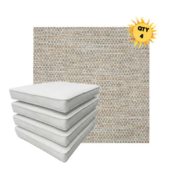 Bundle of 4 Boxed Double Piped Patio Dining Chair Cushions with Ties in Sunbrella Fabric