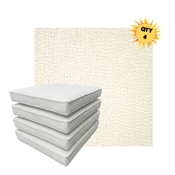 Bundle of 4 Boxed Double Piped Patio Dining Chair Cushions with Ties in Sunbrella Fabric