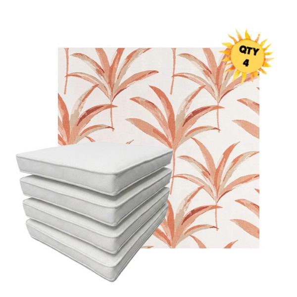 Bundle of 4 Boxed Double Piped Patio Dining Chair Cushions with Ties in Sunbrella Fabric