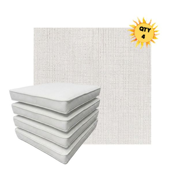 Bundle of 4 Boxed Double Piped Patio Dining Chair Cushions with Ties in Sunbrella Fabric