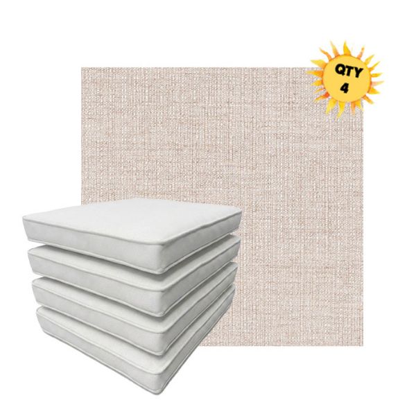 Bundle of 4 Boxed Double Piped Patio Dining Chair Cushions with Ties in Sunbrella Fabric