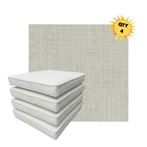 Bundle of 4 Boxed Double Piped Patio Dining Chair Cushions with Ties in Sunbrella Fabric