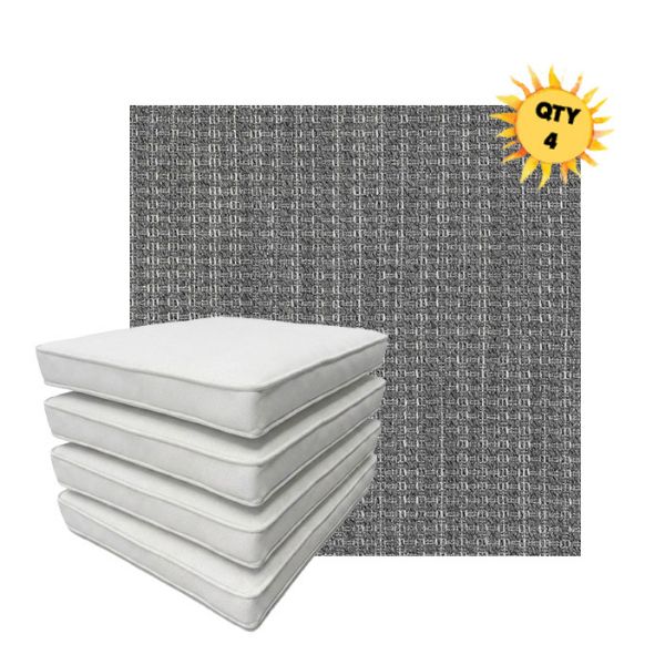 Bundle of 4 Boxed Double Piped Patio Dining Chair Cushions with Ties in Sunbrella Fabric