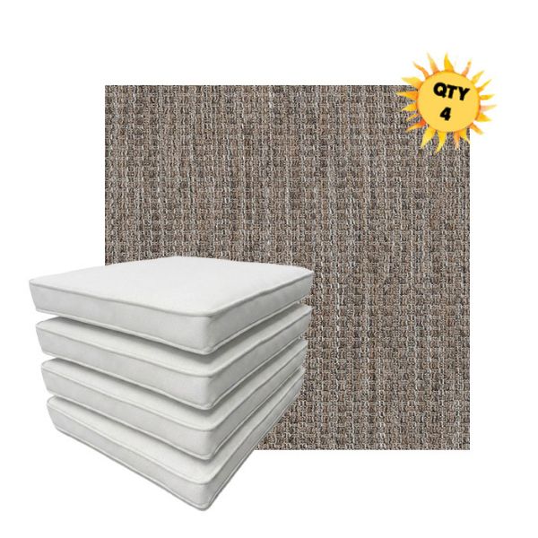 Bundle of 4 Boxed Double Piped Patio Dining Chair Cushions with Ties in Sunbrella Fabric