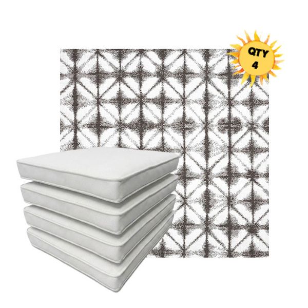 Bundle of 4 Boxed Double Piped Patio Dining Chair Cushions with Ties in Sunbrella Fabric