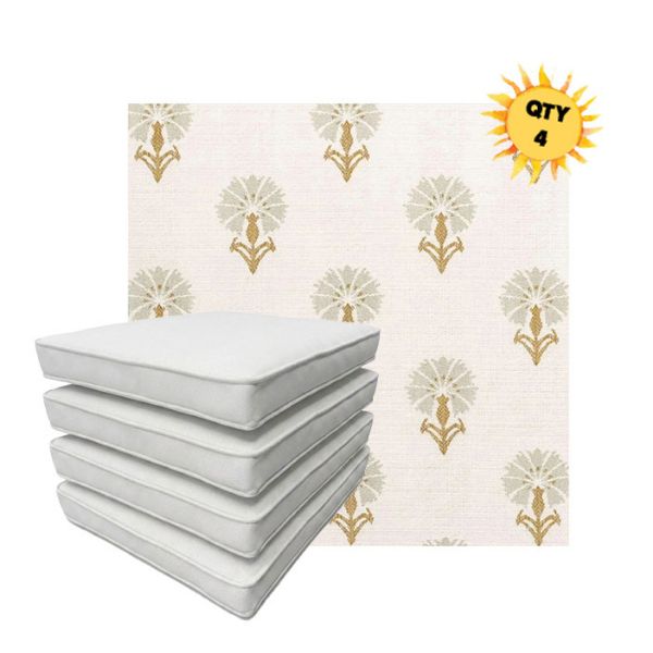 Bundle of 4 Boxed Double Piped Patio Dining Chair Cushions with Ties in Sunbrella Fabric