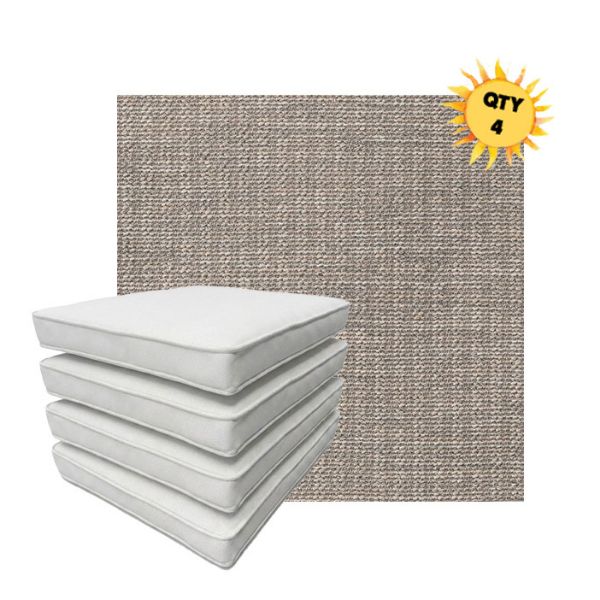 Bundle of 4 Boxed Double Piped Patio Dining Chair Cushions with Ties in Sunbrella Fabric