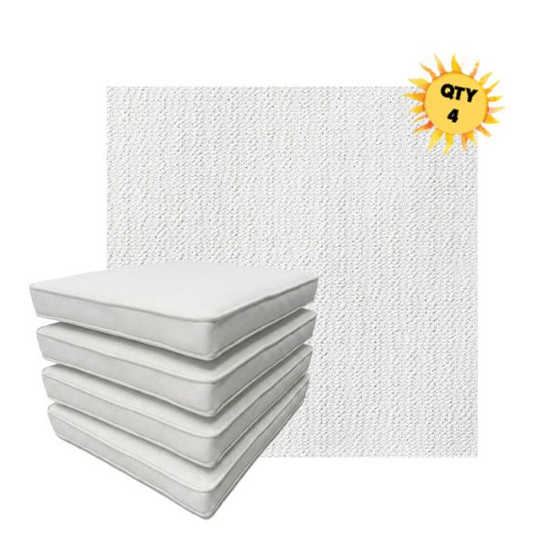 Bundle of 4 Boxed Double Piped Patio Dining Chair Cushions with Ties in Sunbrella Fabric