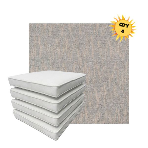 Bundle of 4 Boxed Double Piped Patio Dining Chair Cushions with Ties in Sunbrella Fabric