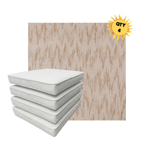 Bundle of 4 Boxed Double Piped Patio Dining Chair Cushions with Ties in Sunbrella Fabric