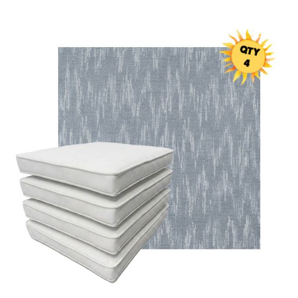 Bundle of 4 Boxed Double Piped Patio Dining Chair Cushions with Ties in Sunbrella Fabric