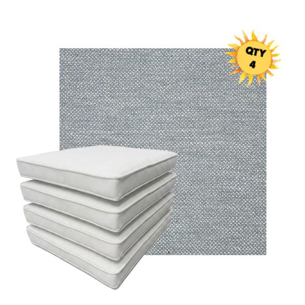 Bundle of 4 Boxed Double Piped Patio Dining Chair Cushions with Ties in Sunbrella Fabric