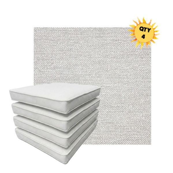 Bundle of 4 Boxed Double Piped Patio Dining Chair Cushions with Ties in Sunbrella Fabric