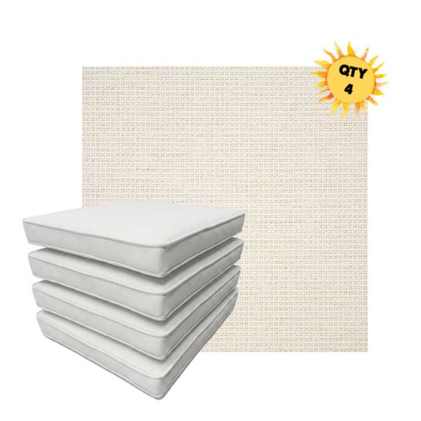 Bundle of 4 Boxed Double Piped Patio Dining Chair Cushions with Ties in Sunbrella Fabric