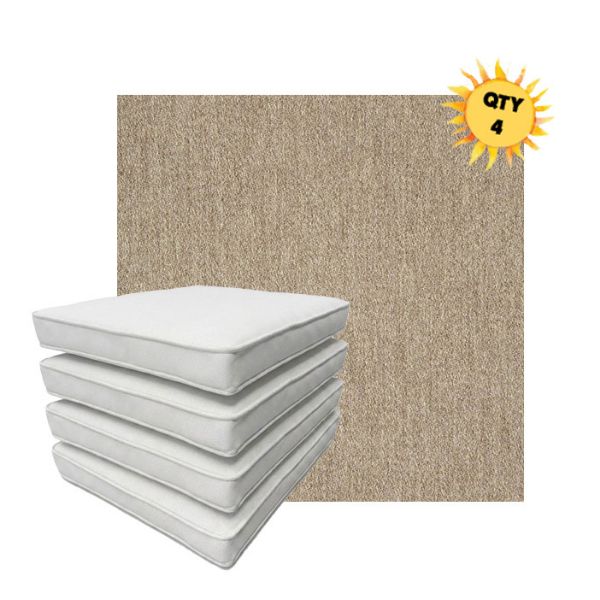 Bundle of 4 Boxed Double Piped Patio Dining Chair Cushions with Ties in Sunbrella Fabric