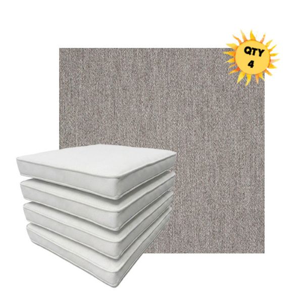 Bundle of 4 Boxed Double Piped Patio Dining Chair Cushions with Ties in Sunbrella Fabric