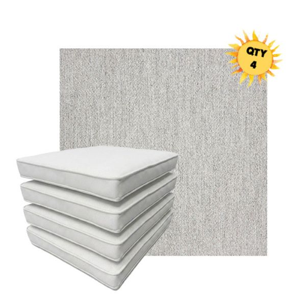 Bundle of 4 Boxed Double Piped Patio Dining Chair Cushions with Ties in Sunbrella Fabric