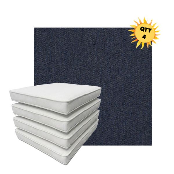 Bundle of 4 Boxed Double Piped Patio Dining Chair Cushions with Ties in Sunbrella Fabric