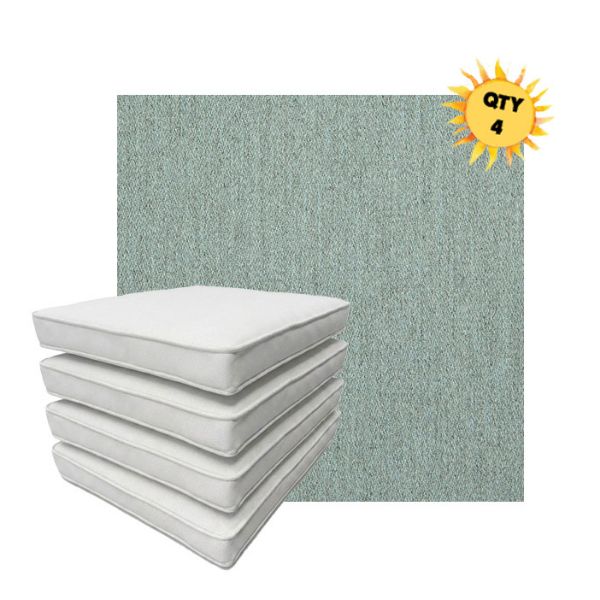 Bundle of 4 Boxed Double Piped Patio Dining Chair Cushions with Ties in Sunbrella Fabric