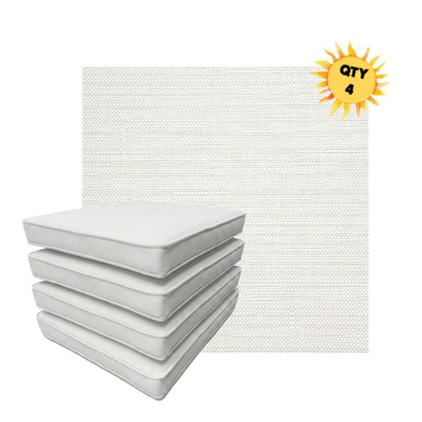 Bundle of 4 Boxed Double Piped Patio Dining Chair Cushions with Ties in Sunbrella Fabric