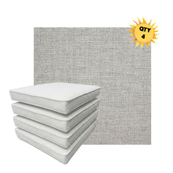 Bundle of 4 Boxed Double Piped Patio Dining Chair Cushions with Ties in Sunbrella Fabric