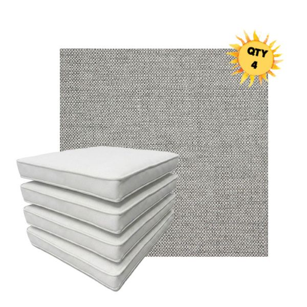 Bundle of 4 Boxed Double Piped Patio Dining Chair Cushions with Ties in Sunbrella Fabric