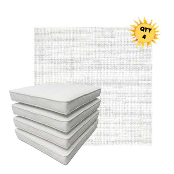 Bundle of 4 Boxed Double Piped Patio Dining Chair Cushions with Ties in Sunbrella Fabric