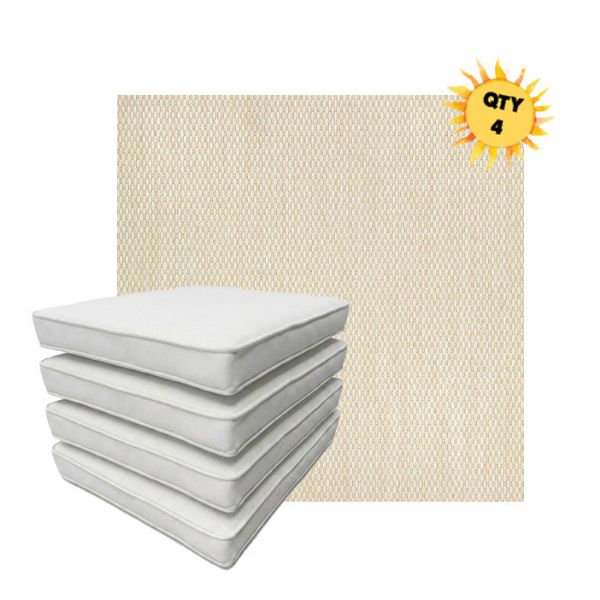 Bundle of 4 Boxed Double Piped Patio Dining Chair Cushions with Ties in Sunbrella Fabric