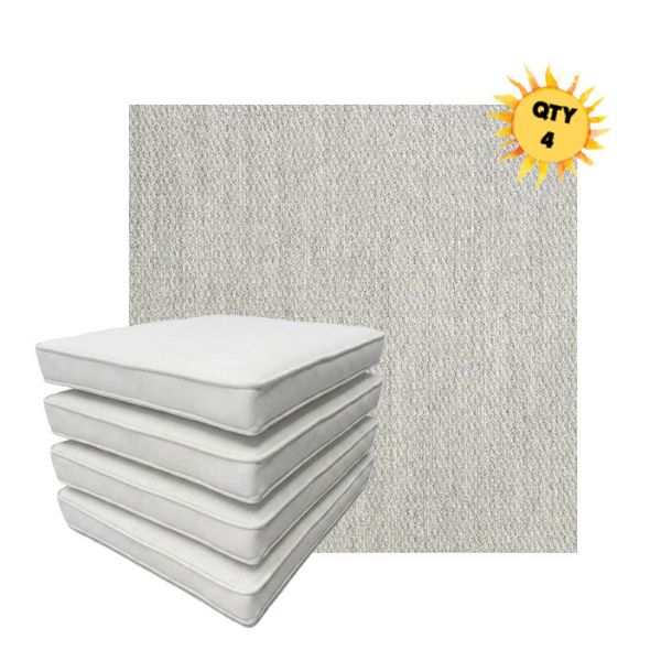 Bundle of 4 Boxed Double Piped Patio Dining Chair Cushions with Ties in Sunbrella Fabric