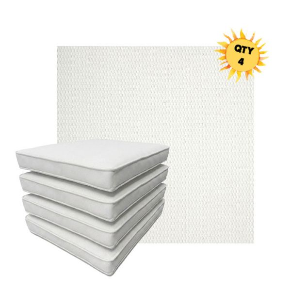 Bundle of 4 Boxed Double Piped Patio Dining Chair Cushions with Ties in Sunbrella Fabric