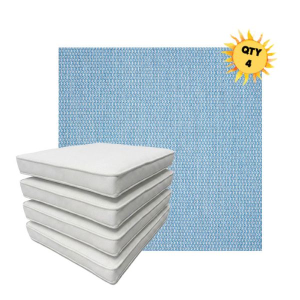 Bundle of 4 Boxed Double Piped Patio Dining Chair Cushions with Ties in Sunbrella Fabric
