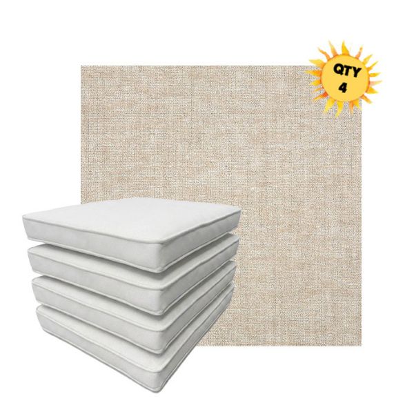 Bundle of 4 Boxed Double Piped Patio Dining Chair Cushions with Ties in Sunbrella Fabric