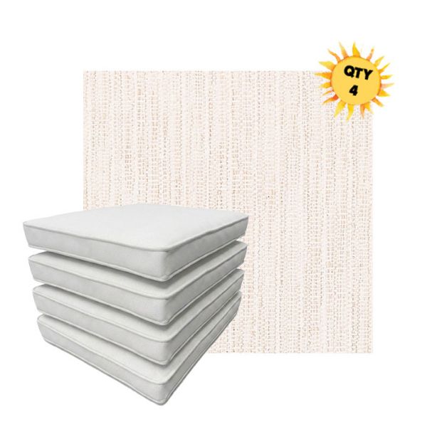 Bundle of 4 Boxed Double Piped Patio Dining Chair Cushions with Ties in Sunbrella Fabric