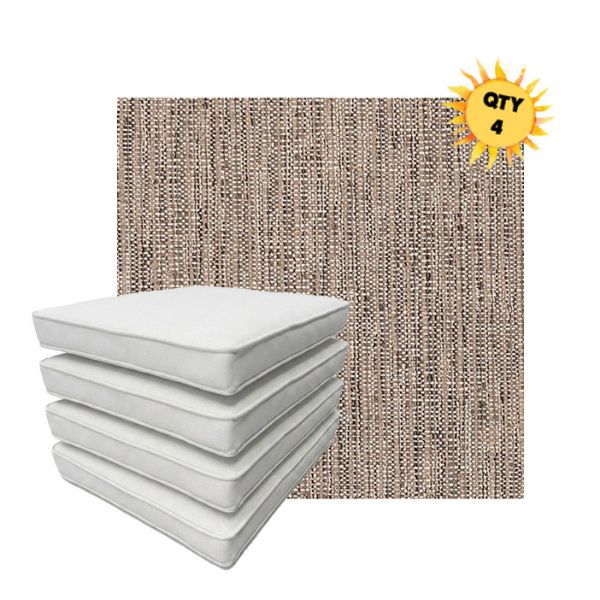 Bundle of 4 Boxed Double Piped Patio Dining Chair Cushions with Ties in Sunbrella Fabric