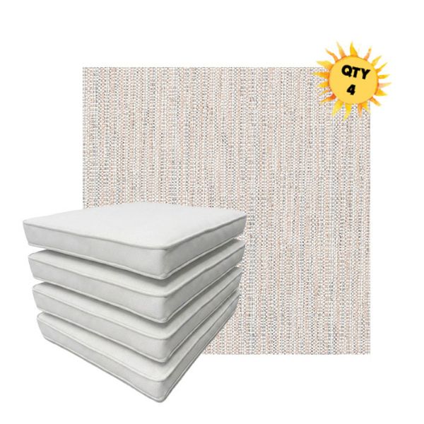 Bundle of 4 Boxed Double Piped Patio Dining Chair Cushions with Ties in Sunbrella Fabric