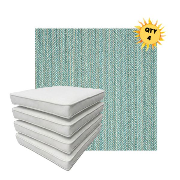 Bundle of 4 Boxed Double Piped Patio Dining Chair Cushions with Ties in Sunbrella Fabric