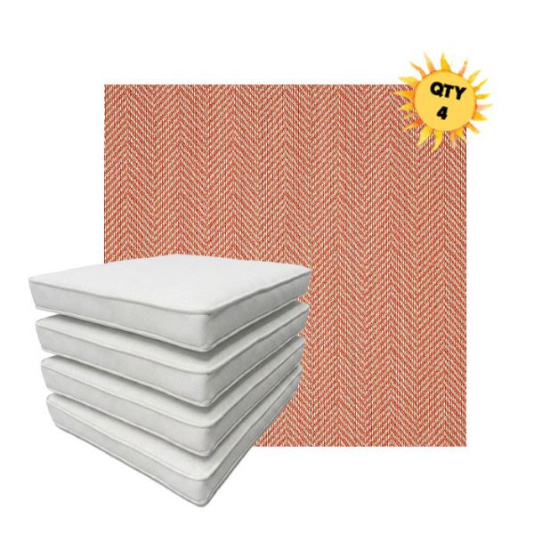 Bundle of 4 Boxed Double Piped Patio Dining Chair Cushions with Ties in Sunbrella Fabric