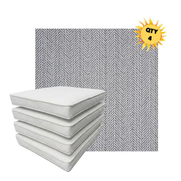 Bundle of 4 Boxed Double Piped Patio Dining Chair Cushions with Ties in Sunbrella Fabric