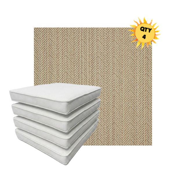 Bundle of 4 Boxed Double Piped Patio Dining Chair Cushions with Ties in Sunbrella Fabric