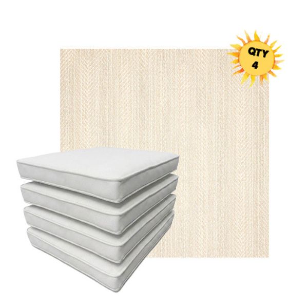 Bundle of 4 Boxed Double Piped Patio Dining Chair Cushions with Ties in Sunbrella Fabric