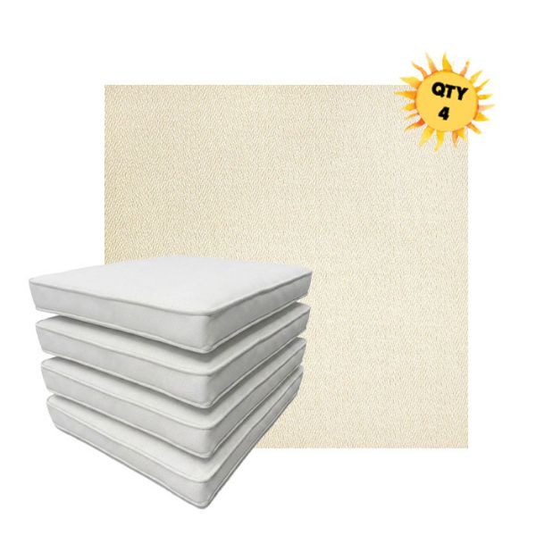 Bundle of 4 Boxed Double Piped Patio Dining Chair Cushions with Ties in Sunbrella Fabric