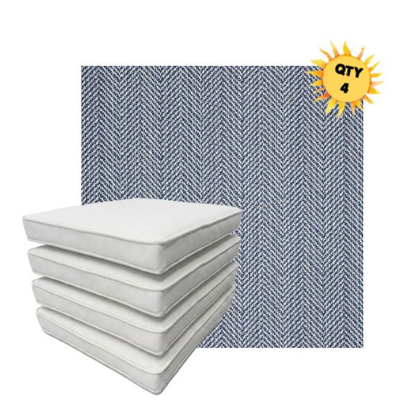 Bundle of 4 Boxed Double Piped Patio Dining Chair Cushions with Ties in Sunbrella Fabric