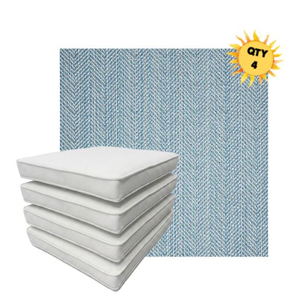 Bundle of 4 Boxed Double Piped Patio Dining Chair Cushions with Ties in Sunbrella Fabric