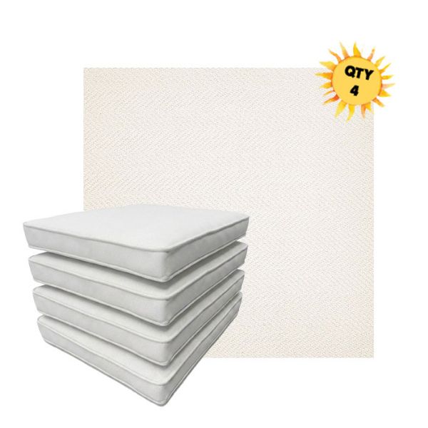 Bundle of 4 Boxed Double Piped Patio Dining Chair Cushions with Ties in Sunbrella Fabric