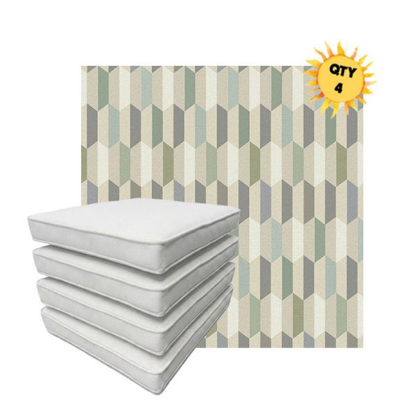 Bundle of 4 Boxed Double Piped Patio Dining Chair Cushions with Ties in Sunbrella Fabric