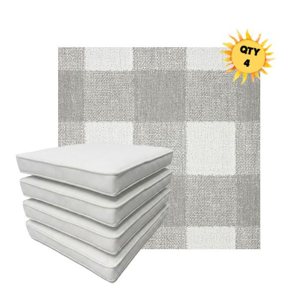 Bundle of 4 Boxed Double Piped Patio Dining Chair Cushions with Ties in Sunbrella Fabric