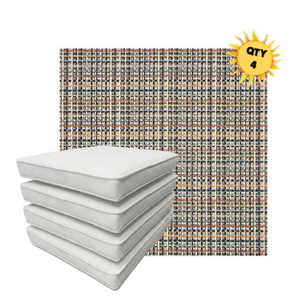 Bundle of 4 Boxed Double Piped Patio Dining Chair Cushions with Ties in Sunbrella Fabric