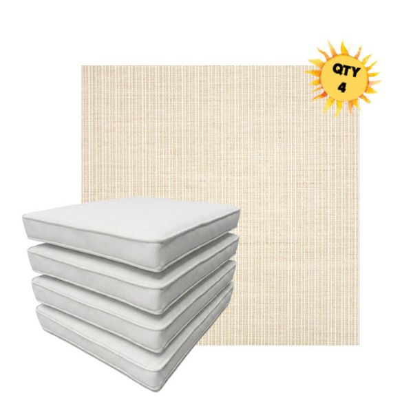 Bundle of 4 Boxed Double Piped Patio Dining Chair Cushions with Ties in Sunbrella Fabric