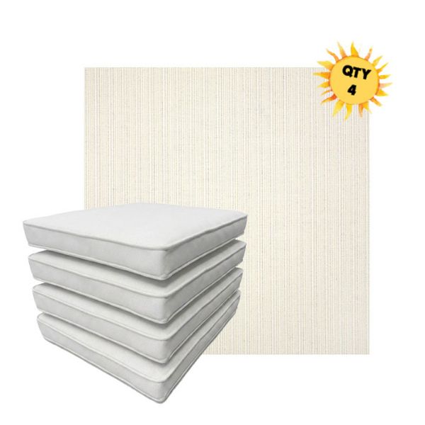 Bundle of 4 Boxed Double Piped Patio Dining Chair Cushions with Ties in Sunbrella Fabric
